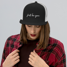 Load image into Gallery viewer, Trucker Cap - Just Be You - Black w/ White Logo