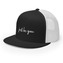 Load image into Gallery viewer, Trucker Cap - Just Be You - Black w/ White Logo
