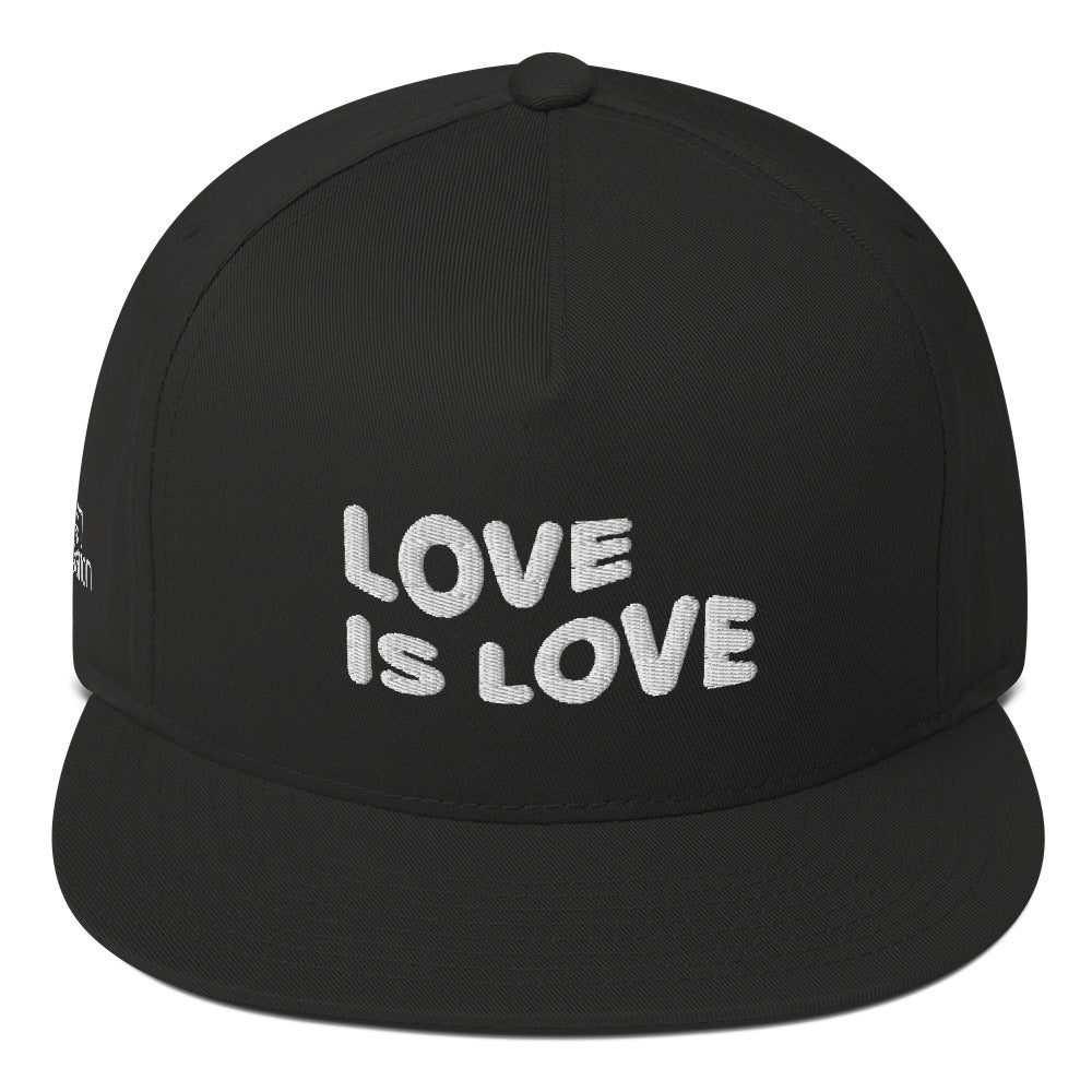 Flat Bill Black Cap - Love is Love - White Logo