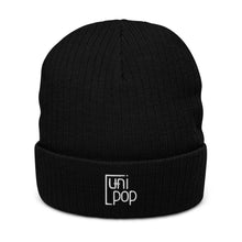 Load image into Gallery viewer, Ribbed Knit Beanie - Black w/ White Logo
