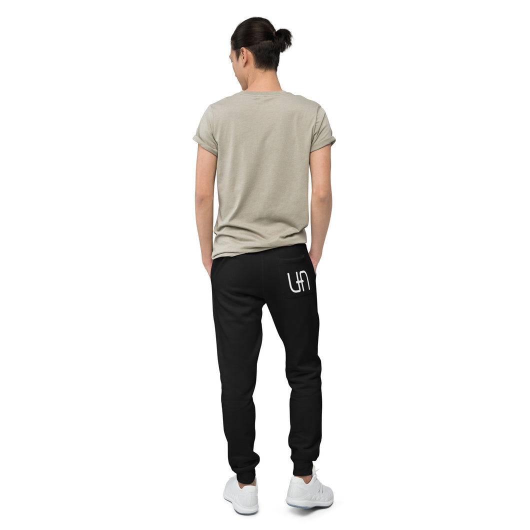 Sweatpants - Fleece - Black w/ White Logo - Pocket